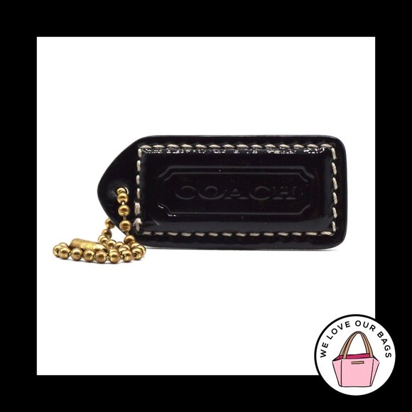 2" Y2K VINTAGE COACH Black Patent Leather Brass Fob Bag Charm Keychain Hang Tag - Picture 1 of 1